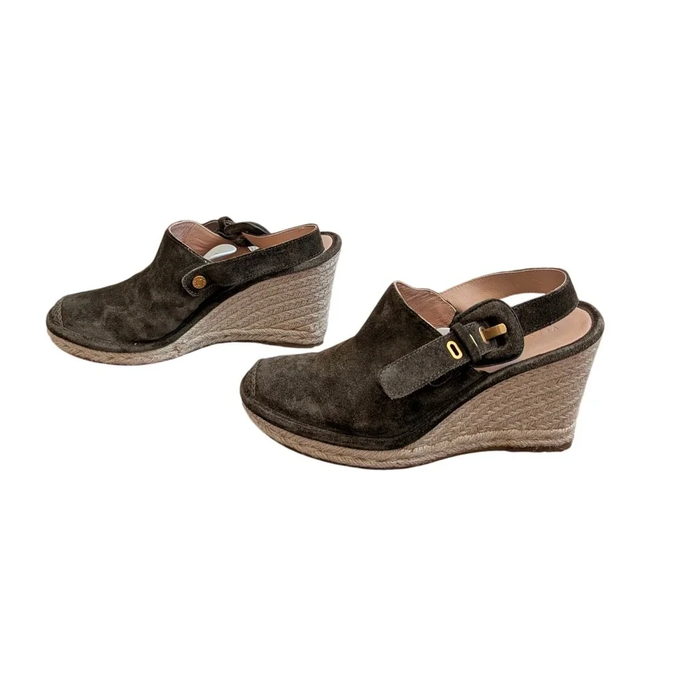 Veronica Beard Olive Green Suede‎ Espadrille Wedge Sandals Slingback 7M